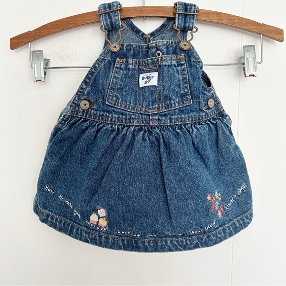 Oshkosh‎ B’Gosh Denim Bib Overall Dress Cupcake embroidery Size 0/3 Months - Picture 1 of 4